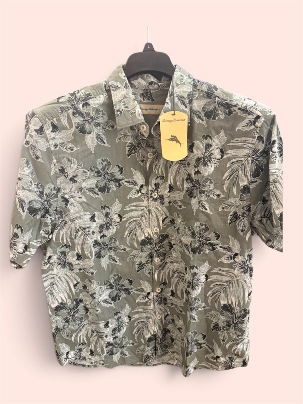 Tommy Bahama Men's Large Hawaiian Floral Camp Shirt Iceberg Green Cotton NWT